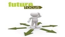 The FutureFocus Logo of a person standing on arrows going in all directions and looking confused.