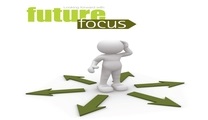 Futurefocus logo a person standing on arrows going in all directions looking confused